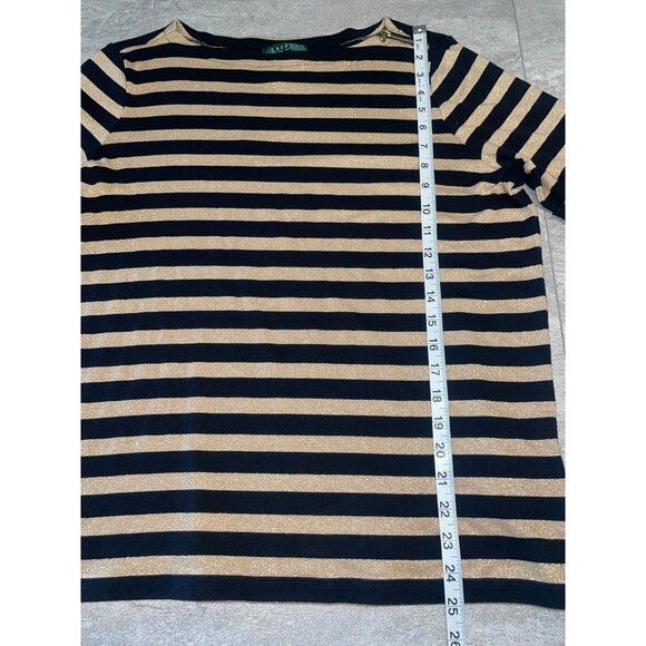 Lauren Ralph Lauren 1X Black Metallic Gold Striped Short Sleeve Resort Cruise - Picture 3 of 9